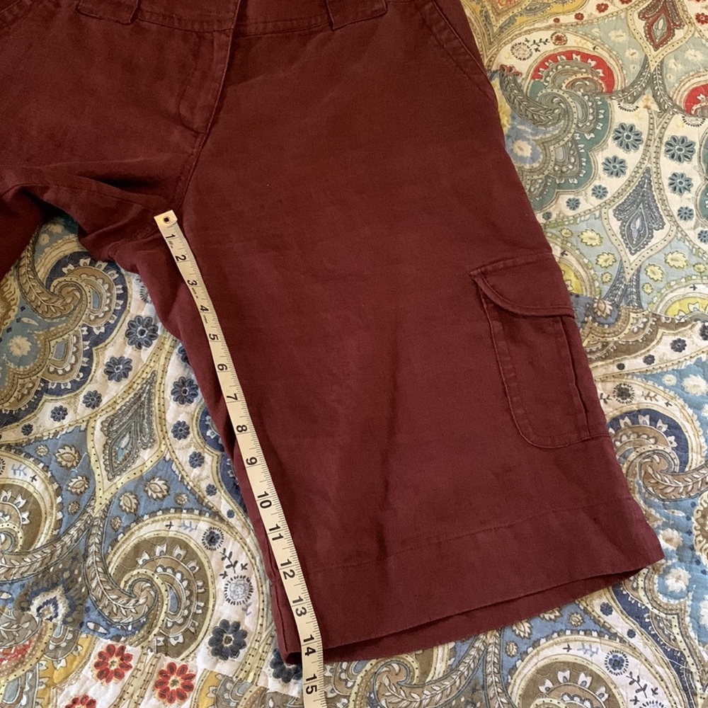 CAbi maroon 100% Linen cargo wide leg Bermuda shorts #575 size 8 - Picture 6 of 11